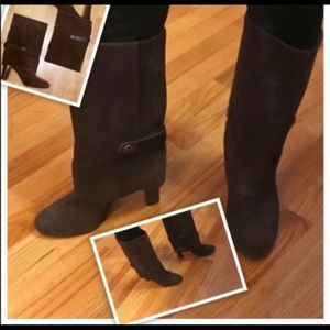 TAHARI HARPER BROWN SUEDE MID-CALF FOLD-OVER BOOTS